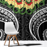 Black Tonga Ngatu Kahoa Lei Window Curtain