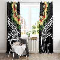 Black Tonga Ngatu Kahoa Lei Window Curtain