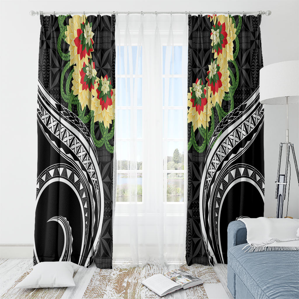 Black Tonga Ngatu Kahoa Lei Window Curtain
