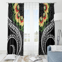 Black Tonga Ngatu Kahoa Lei Window Curtain