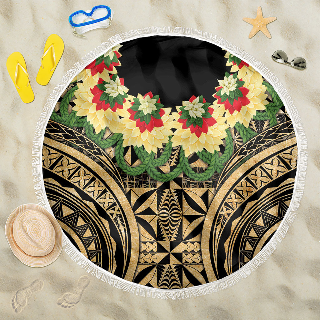 Grunge Gold Tonga Ngatu Kahoa Lei Beach Blanket