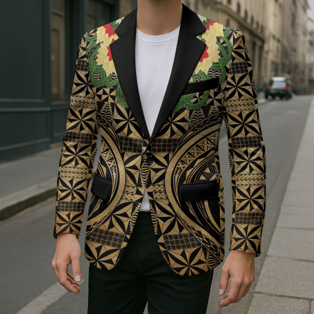 Grunge Gold Tonga Ngatu Kahoa Lei Blazer LT14 - Polynesian Pride
