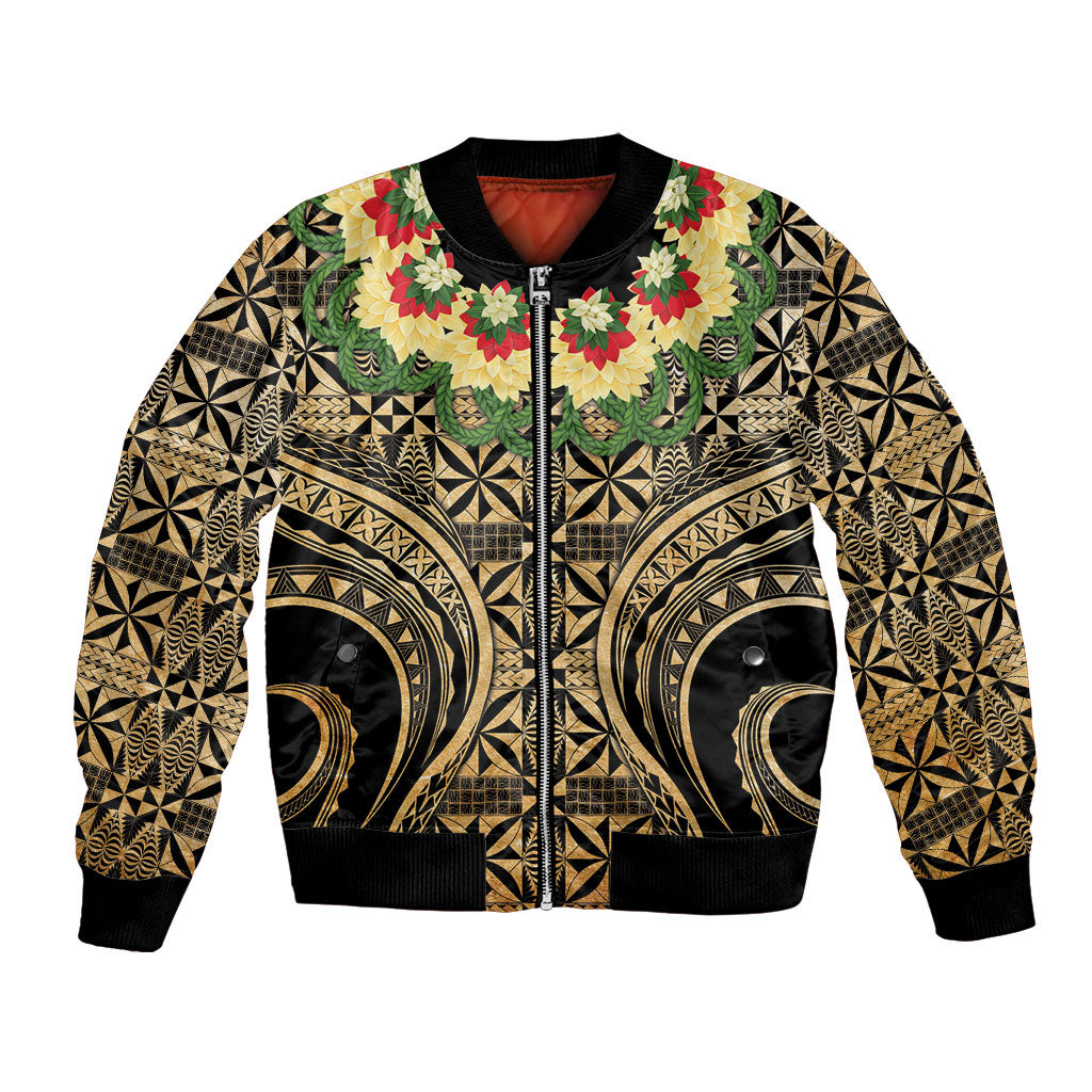 Grunge Gold Tonga Ngatu Kahoa Lei Bomber Jacket