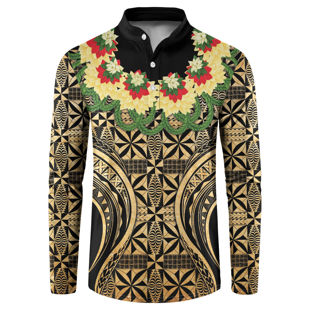 Grunge Gold Tonga Ngatu Kahoa Lei Button Sweatshirt