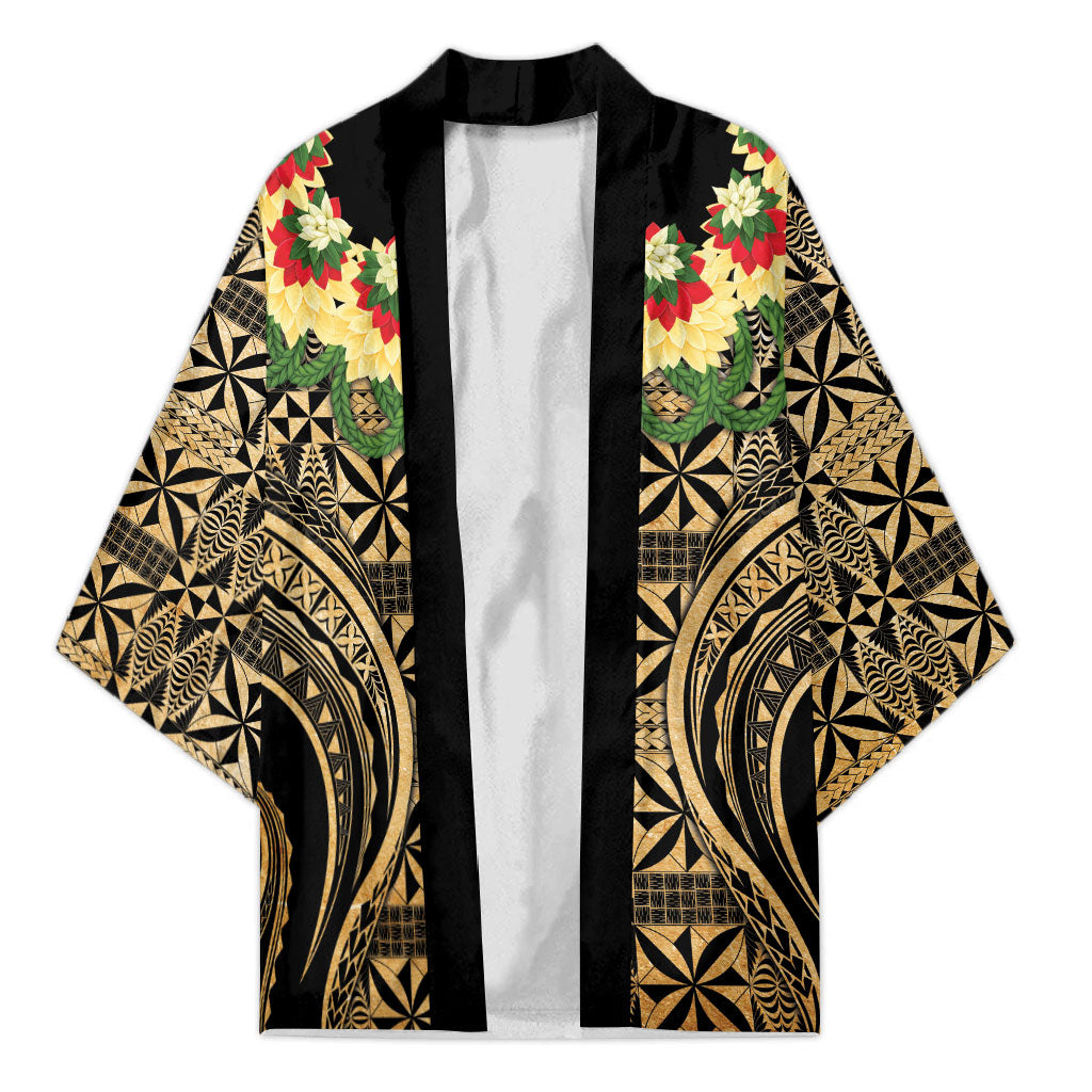 Grunge Gold Tonga Ngatu Kahoa Lei Kimono LT14 Unisex Gold - Polynesian Pride