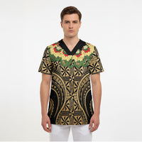 Grunge Gold Tonga Ngatu Kahoa Lei Scrub Top LT14 - Polynesian Pride