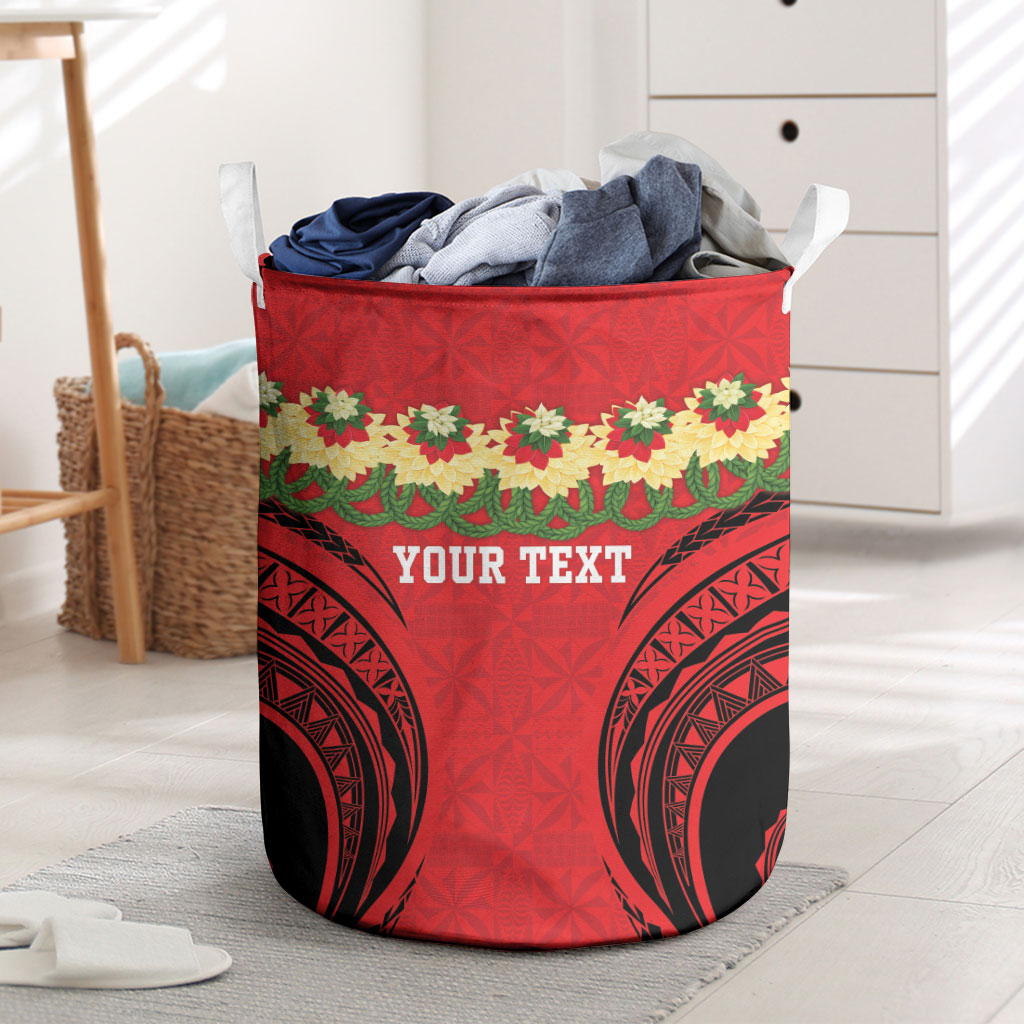 Personalised Red Tonga Ngatu Kahoa Lei Laundry Basket