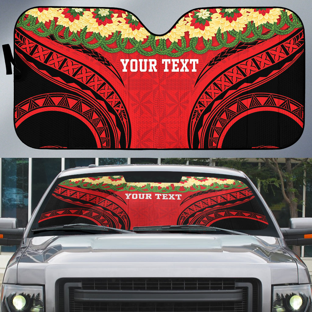 Personalised Red Tonga Ngatu Kahoa Lei Auto Sun Shade