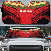 Personalised Red Tonga Ngatu Kahoa Lei Auto Sun Shade
