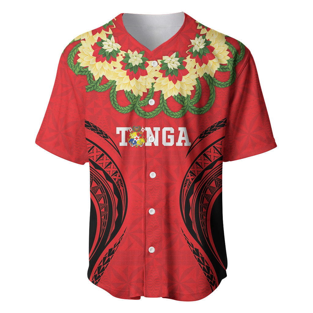 Personalised Red Tonga Ngatu Kahoa Lei Baseball Jersey