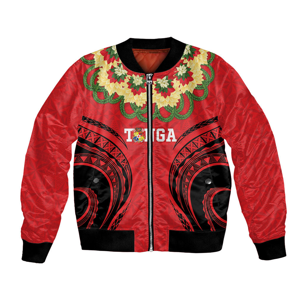 Personalised Red Tonga Ngatu Kahoa Lei Bomber Jacket