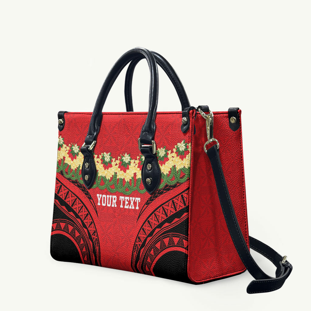 Personalised Red Tonga Ngatu Kahoa Lei Leather Bag