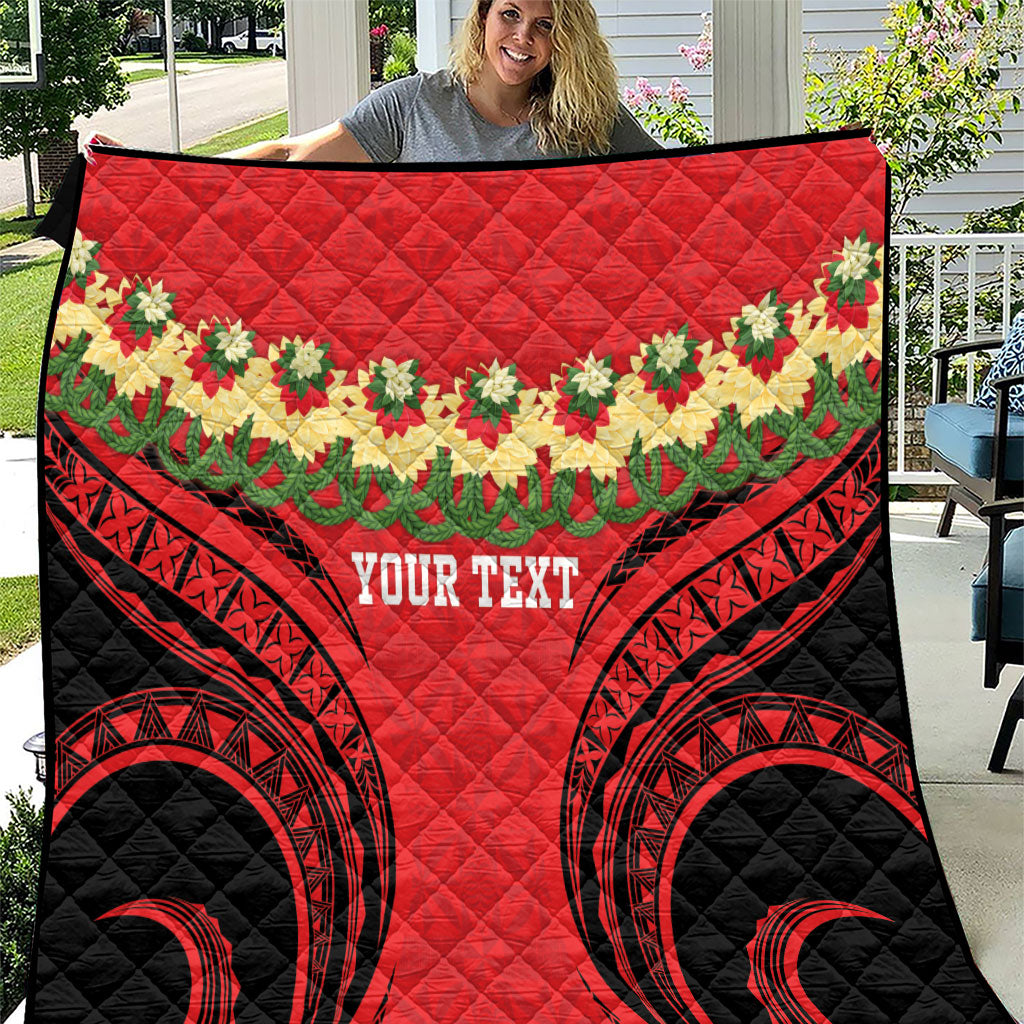 Personalised Red Tonga Ngatu Kahoa Lei Quilt