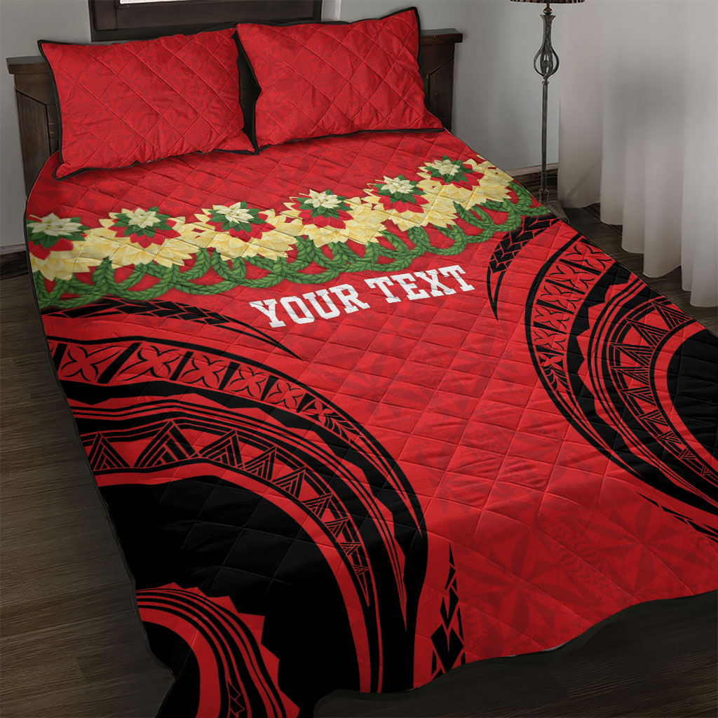 Personalised Red Tonga Ngatu Kahoa Lei Quilt Bed Set
