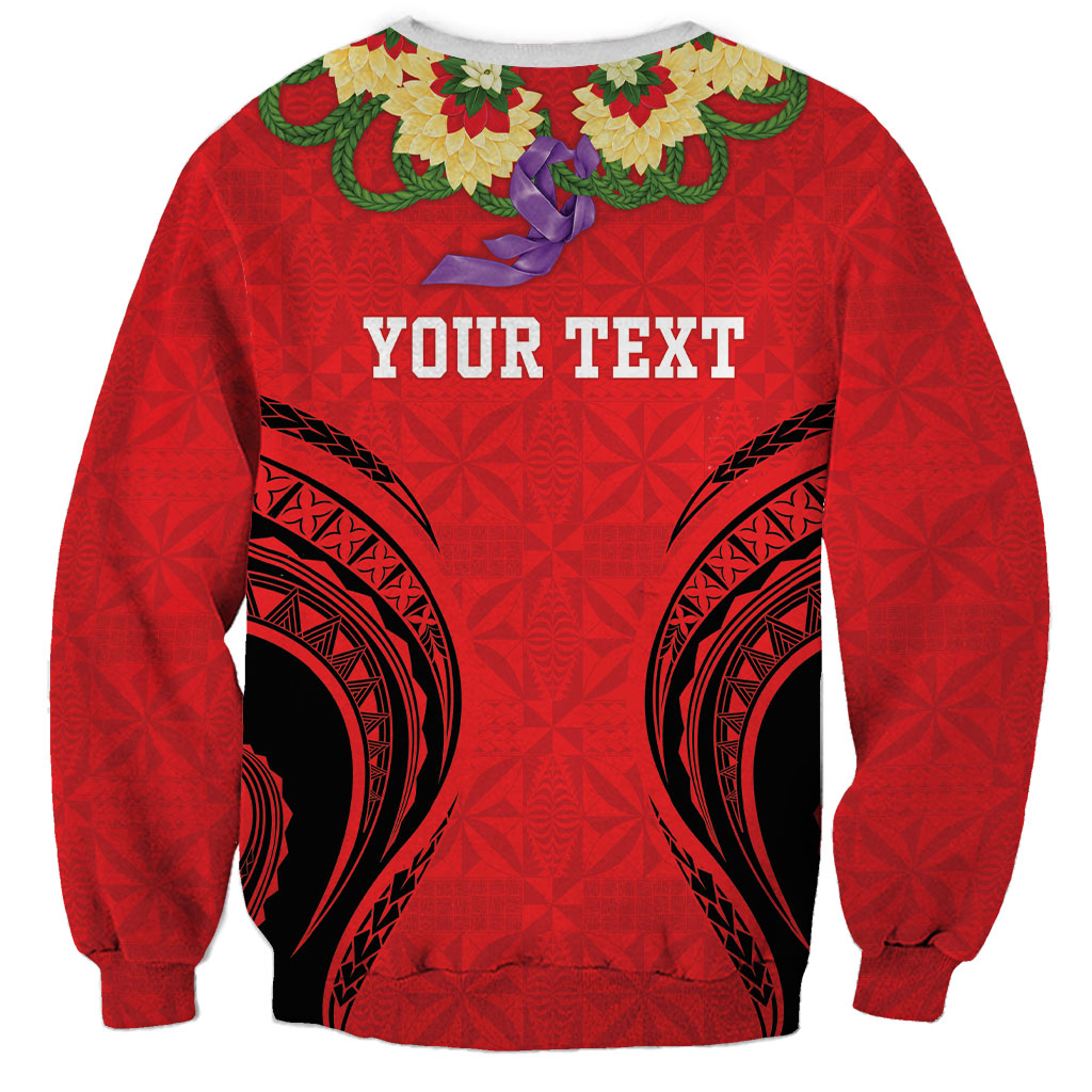 Personalised Red Tonga Ngatu Kahoa Lei Sweatshirt LT14 - Polynesian Pride
