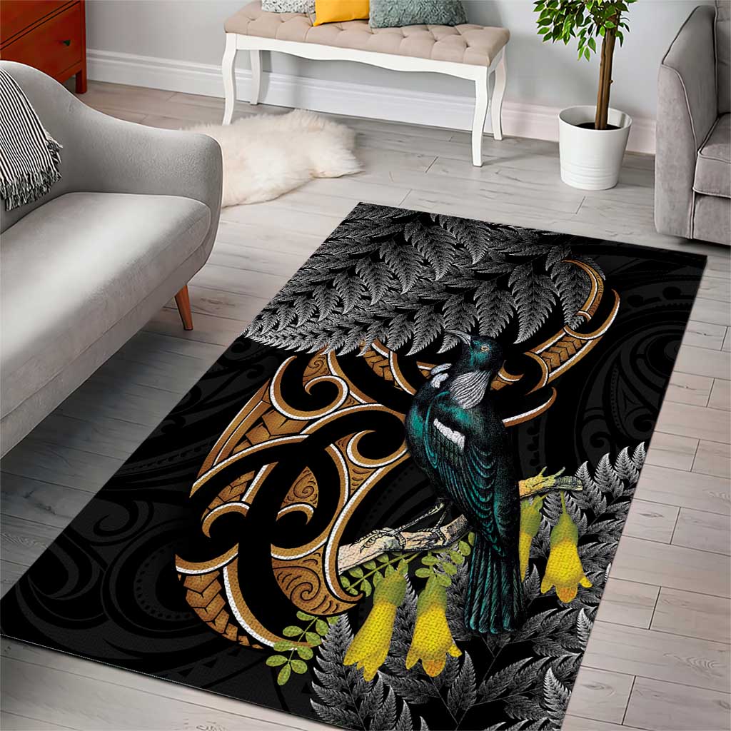 Aotearoa Kowhai Tui Bird Area Rug Maori Ngaru With Silver Fern