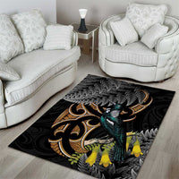 Aotearoa Kowhai Tui Bird Area Rug Maori Ngaru With Silver Fern