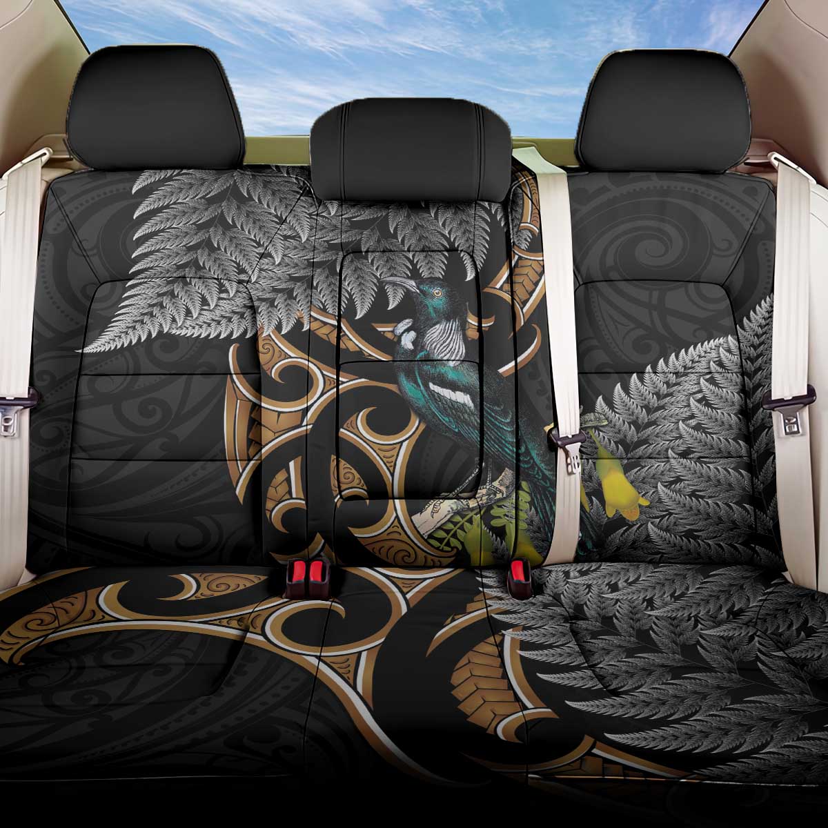 Aotearoa Kowhai Tui Bird Back Car Seat Cover Maori Ngaru With Silver Fern