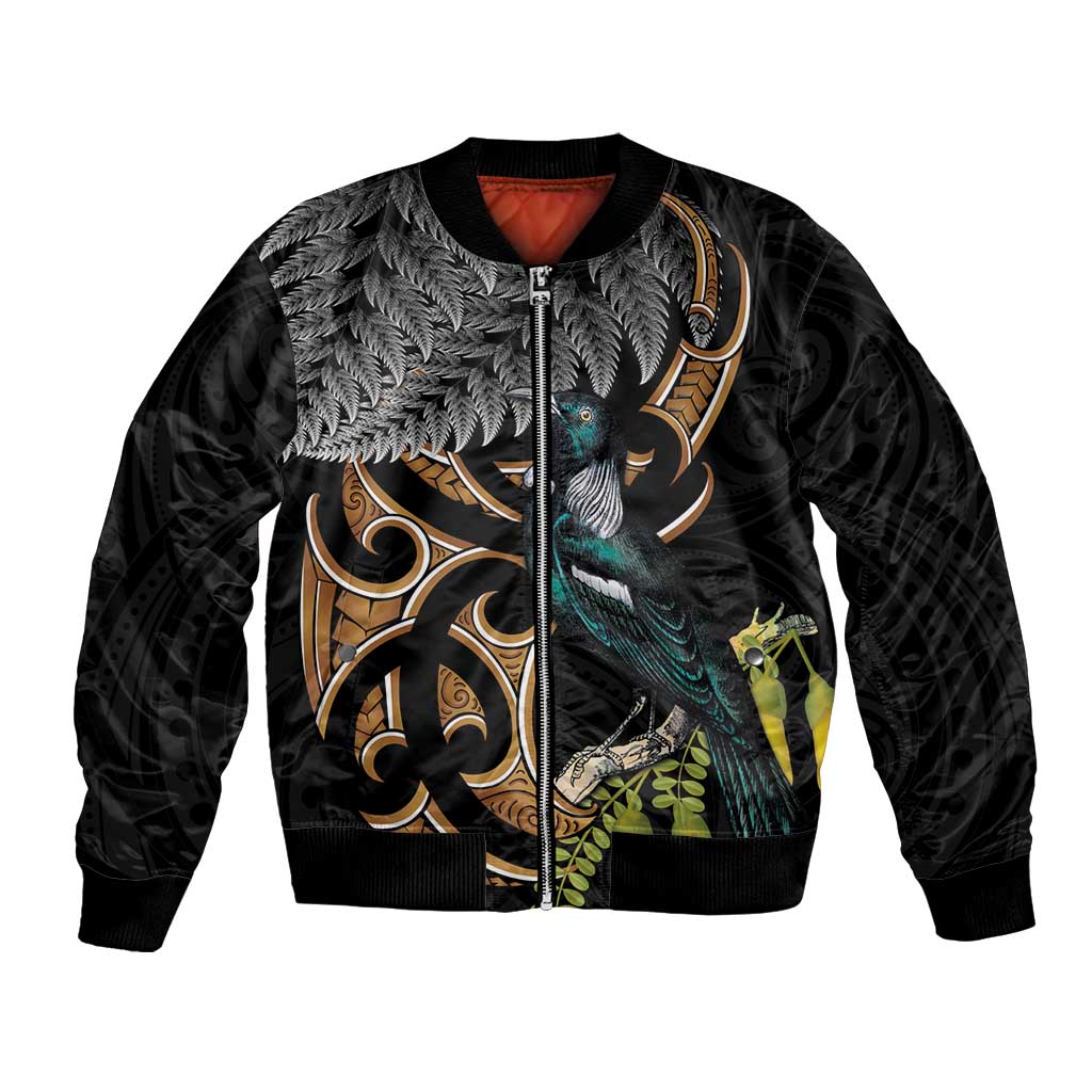 Aotearoa Kowhai Tui Bird Bomber Jacket Maori Ngaru With Silver Fern