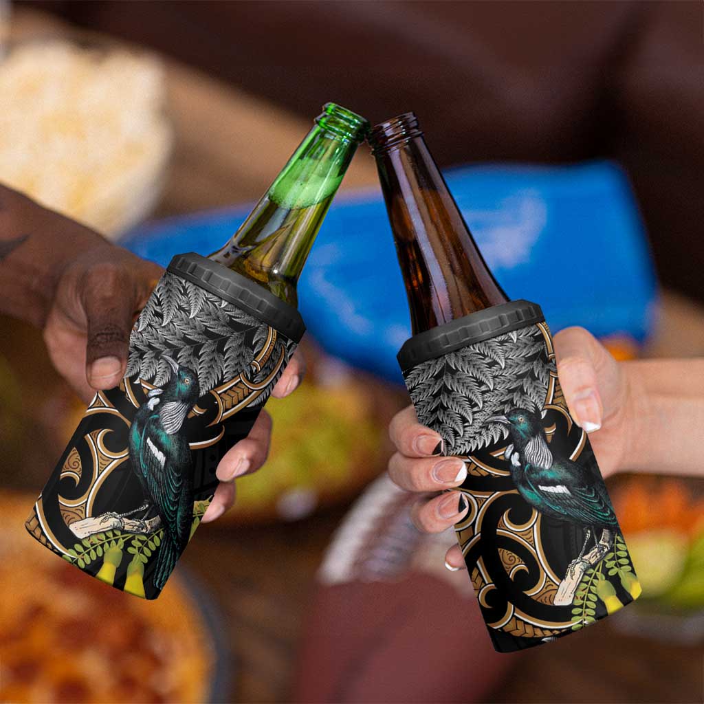 Aotearoa Kowhai Tui Bird 4 in 1 Can Cooler Tumbler Maori Ngaru With Silver Fern