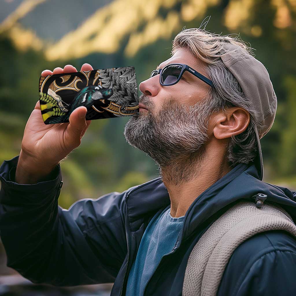 Aotearoa Kowhai Tui Bird 4 in 1 Can Cooler Tumbler Maori Ngaru With Silver Fern