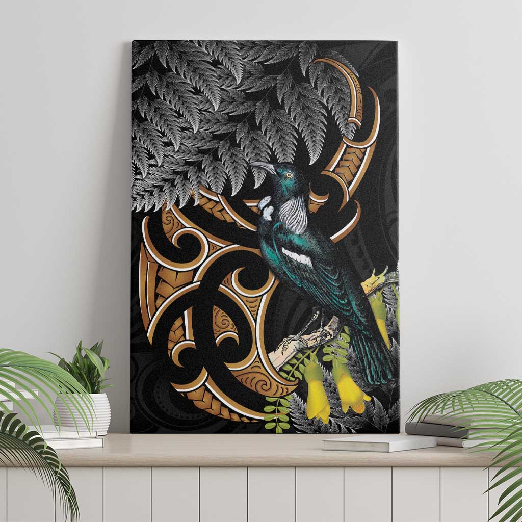 Aotearoa Kowhai Tui Bird Canvas Wall Art Maori Ngaru With Silver Fern