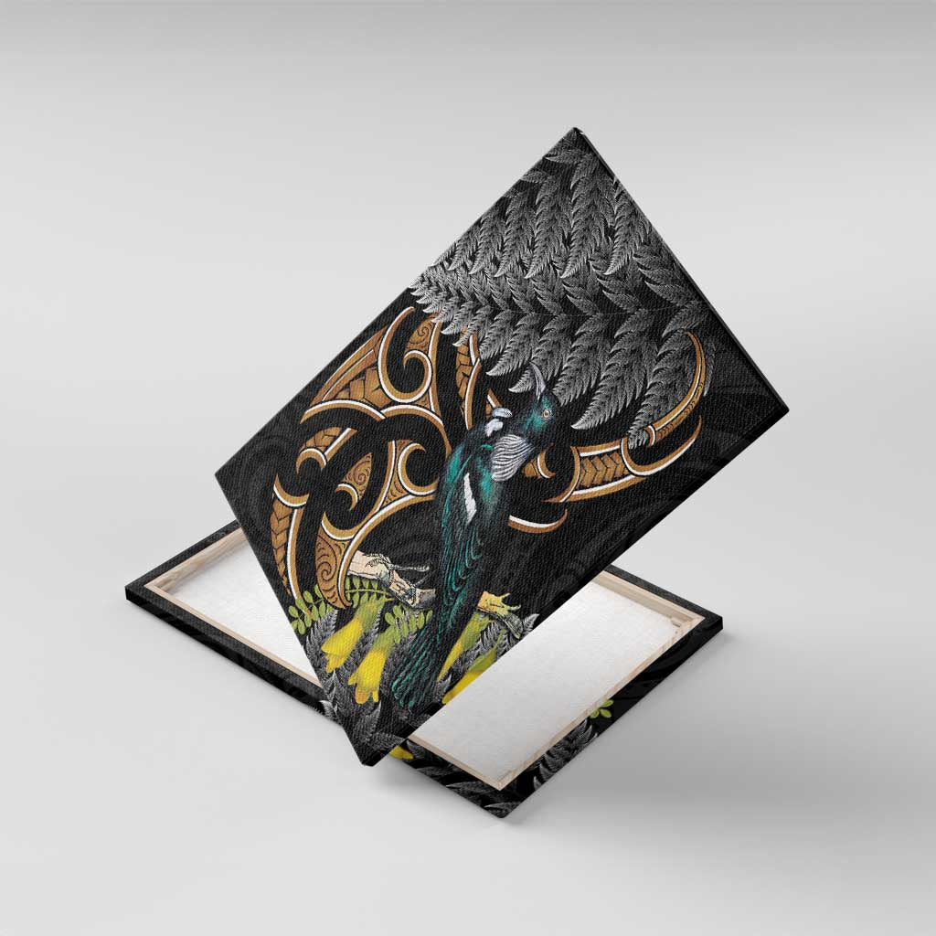 Aotearoa Kowhai Tui Bird Canvas Wall Art Maori Ngaru With Silver Fern