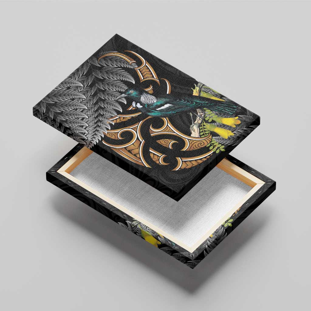 Aotearoa Kowhai Tui Bird Canvas Wall Art Maori Ngaru With Silver Fern
