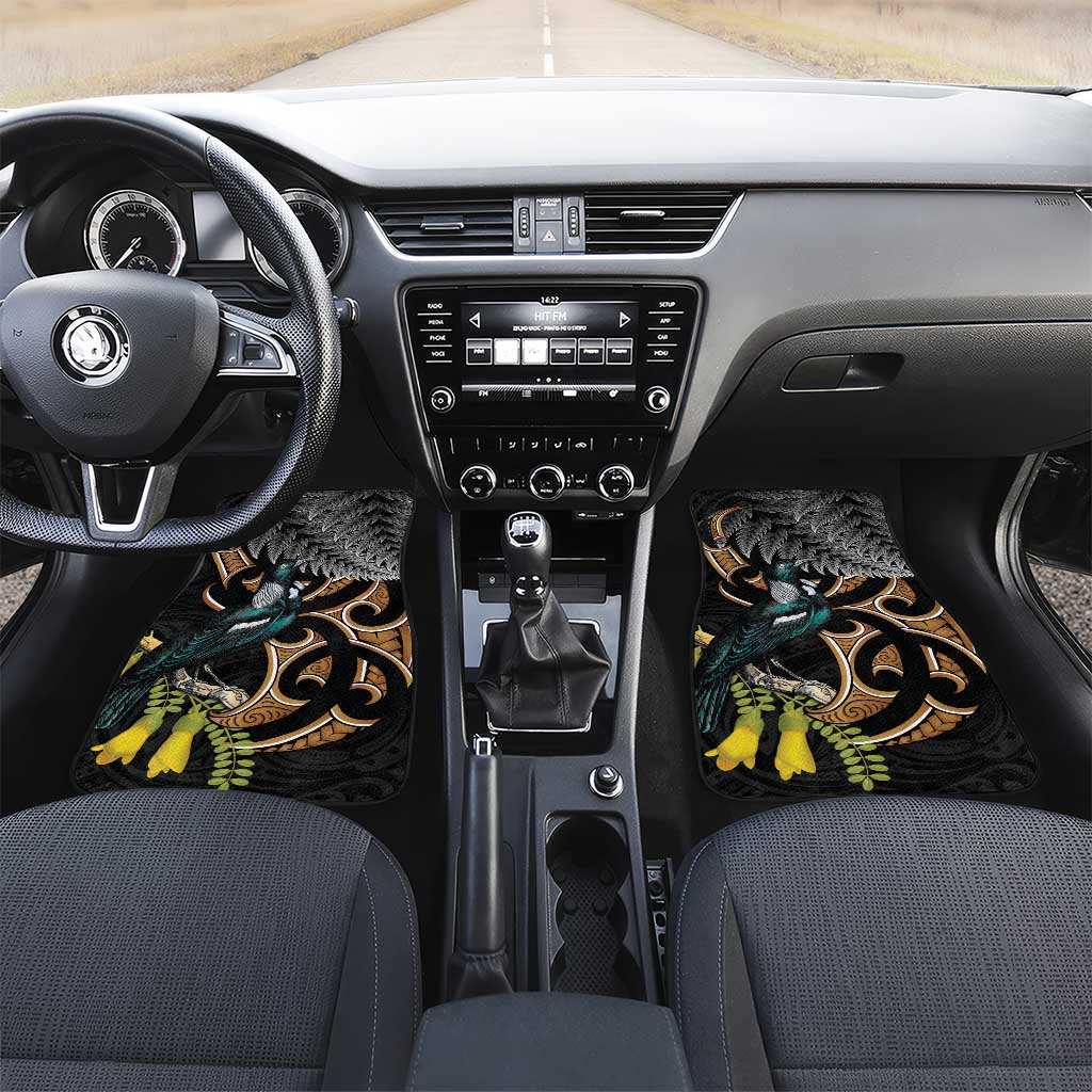 Aotearoa Kowhai Tui Bird Car Mats Maori Ngaru With Silver Fern
