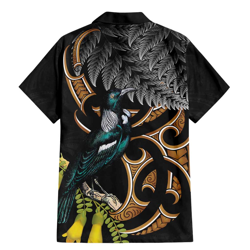 Aotearoa Kowhai Tui Bird Family Matching Mermaid Dress and Hawaiian Shirt Maori Ngaru With Silver Fern