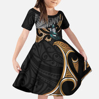 Aotearoa Kowhai Tui Bird Family Matching Puletasi and Hawaiian Shirt Maori Ngaru With Silver Fern