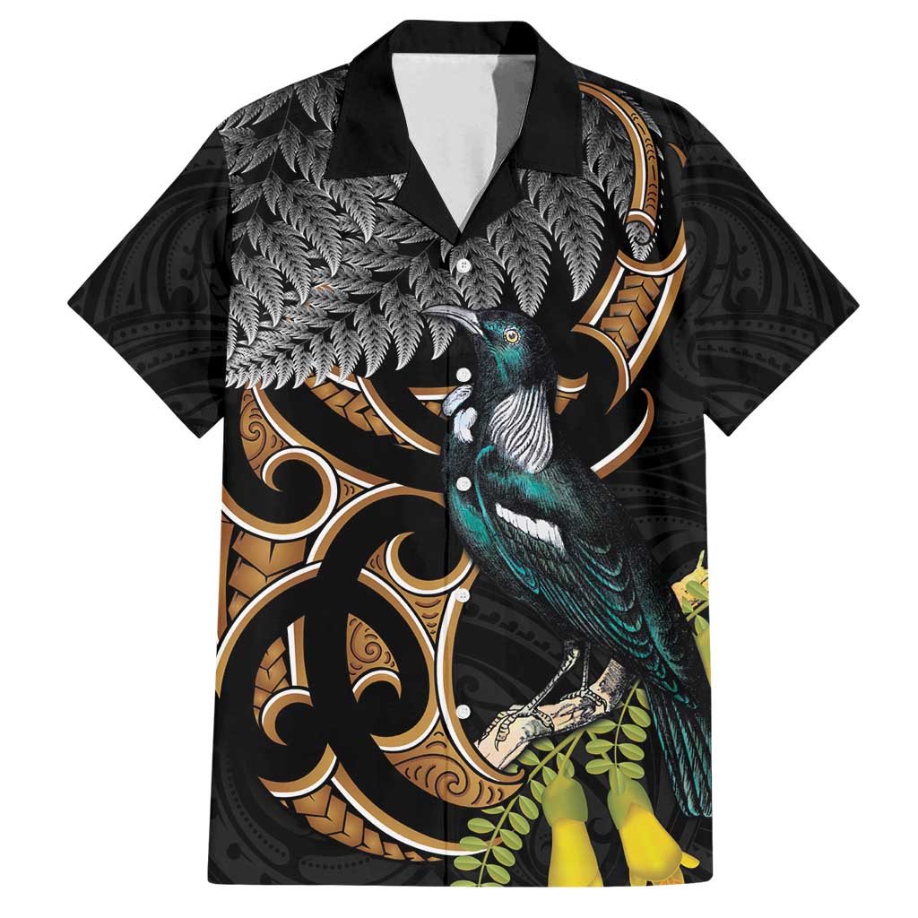 Aotearoa Kowhai Tui Bird Family Matching Puletasi and Hawaiian Shirt Maori Ngaru With Silver Fern