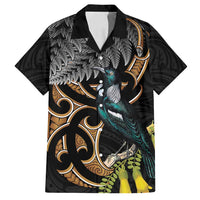 Aotearoa Kowhai Tui Bird Family Matching Puletasi and Hawaiian Shirt Maori Ngaru With Silver Fern