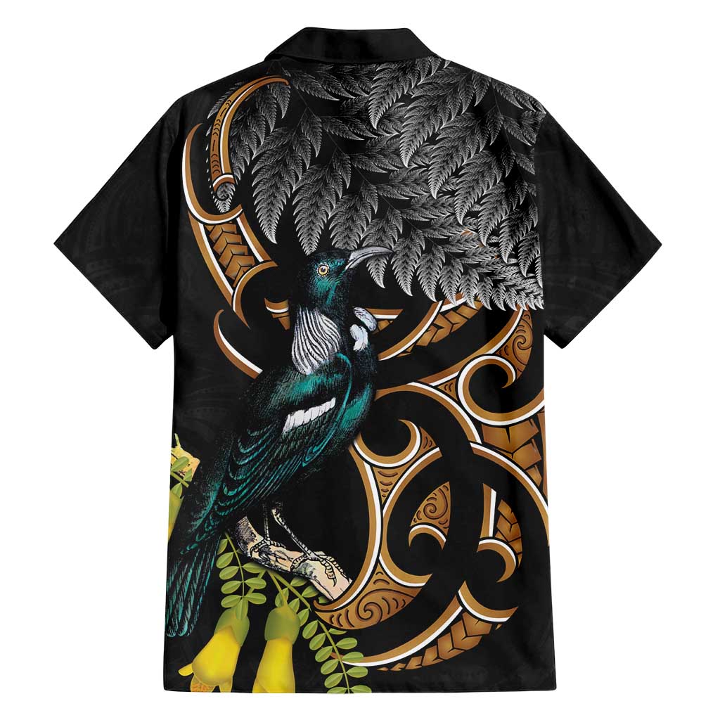 Aotearoa Kowhai Tui Bird Family Matching Puletasi and Hawaiian Shirt Maori Ngaru With Silver Fern