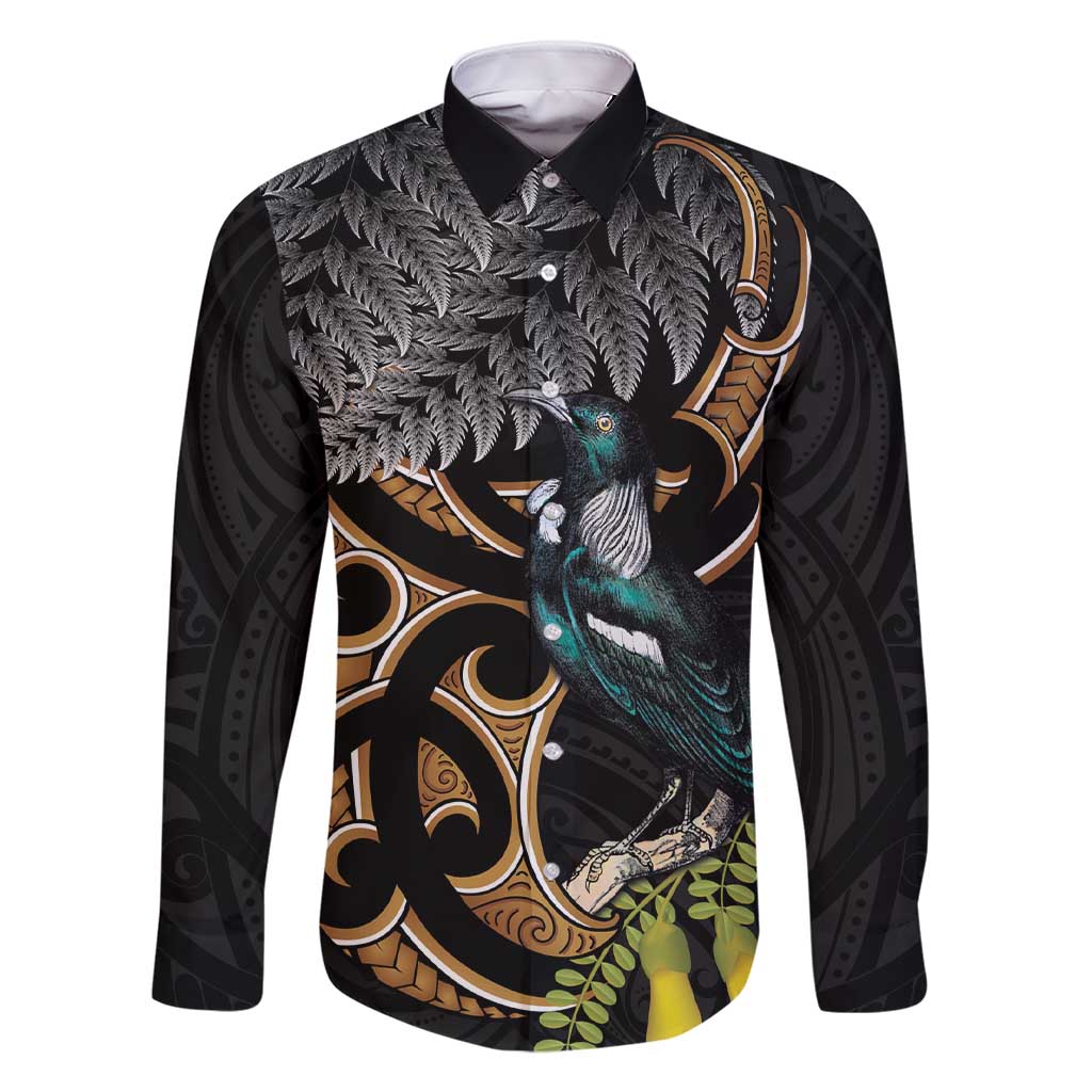 Aotearoa Kowhai Tui Bird Family Matching Short Sleeve Bodycon Dress and Hawaiian Shirt Maori Ngaru With Silver Fern