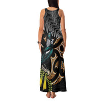 Aotearoa Kowhai Tui Bird Family Matching Tank Maxi Dress and Hawaiian Shirt Maori Ngaru With Silver Fern