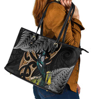 Aotearoa Kowhai Tui Bird Leather Tote Bag Maori Ngaru With Silver Fern