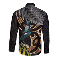 Aotearoa Kowhai Tui Bird Long Sleeve Button Shirt Maori Ngaru With Silver Fern