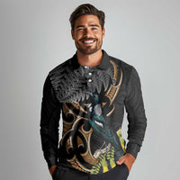 Aotearoa Kowhai Tui Bird Long Sleeve Polo Shirt Maori Ngaru With Silver Fern