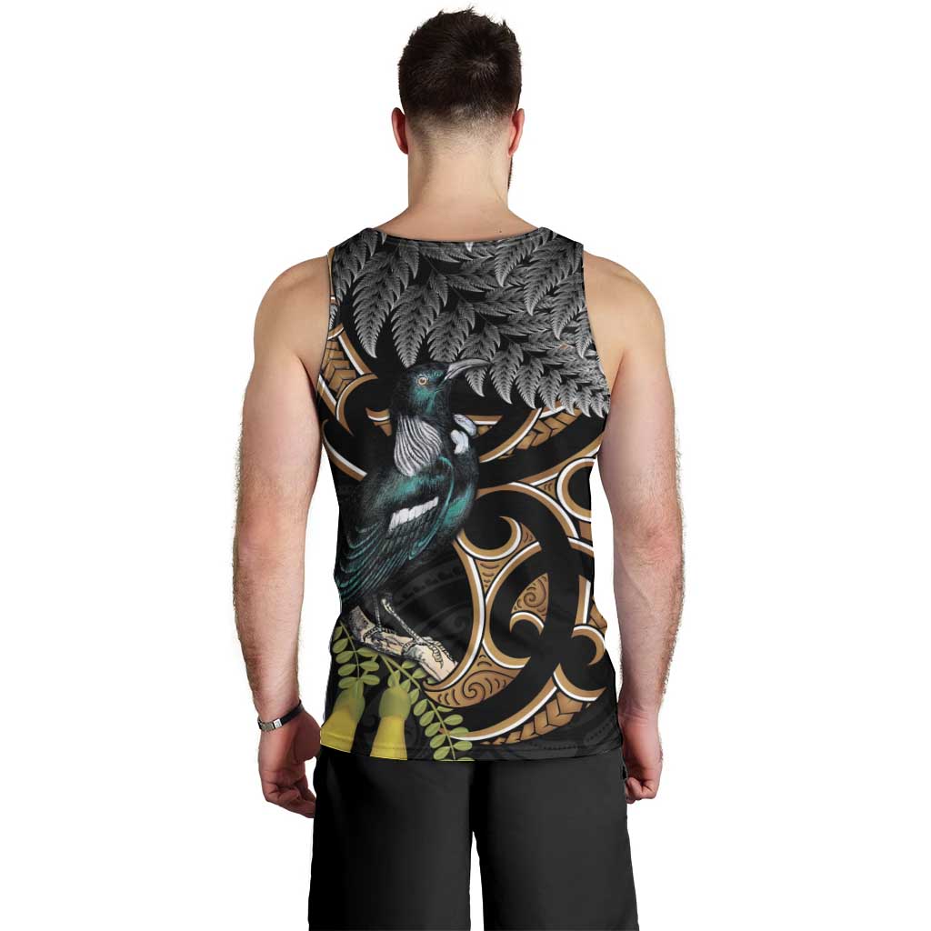 Aotearoa Kowhai Tui Bird Men Tank Top Maori Ngaru With Silver Fern