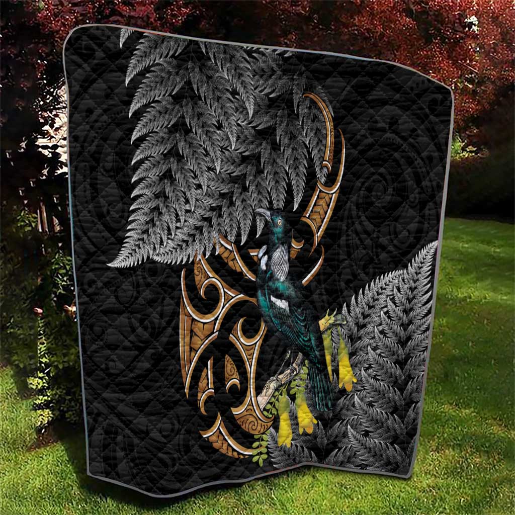 Aotearoa Kowhai Tui Bird Quilt Maori Ngaru With Silver Fern