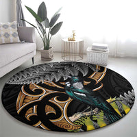Aotearoa Kowhai Tui Bird Round Carpet Maori Ngaru With Silver Fern LT14 - Polynesian Pride