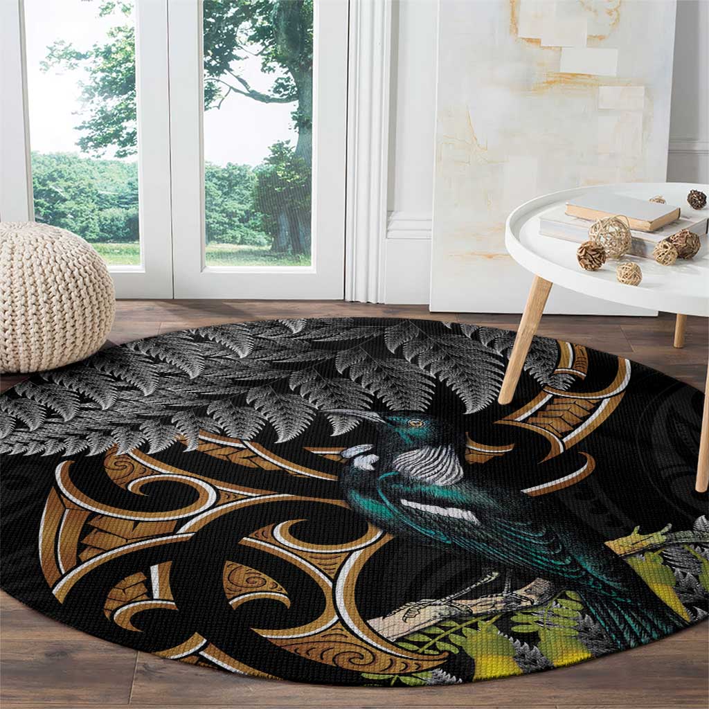 Aotearoa Kowhai Tui Bird Round Carpet Maori Ngaru With Silver Fern LT14 - Polynesian Pride