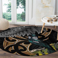 Aotearoa Kowhai Tui Bird Round Carpet Maori Ngaru With Silver Fern LT14 - Polynesian Pride