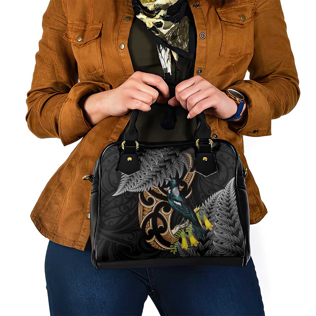 Aotearoa Kowhai Tui Bird Shoulder Handbag Maori Ngaru With Silver Fern