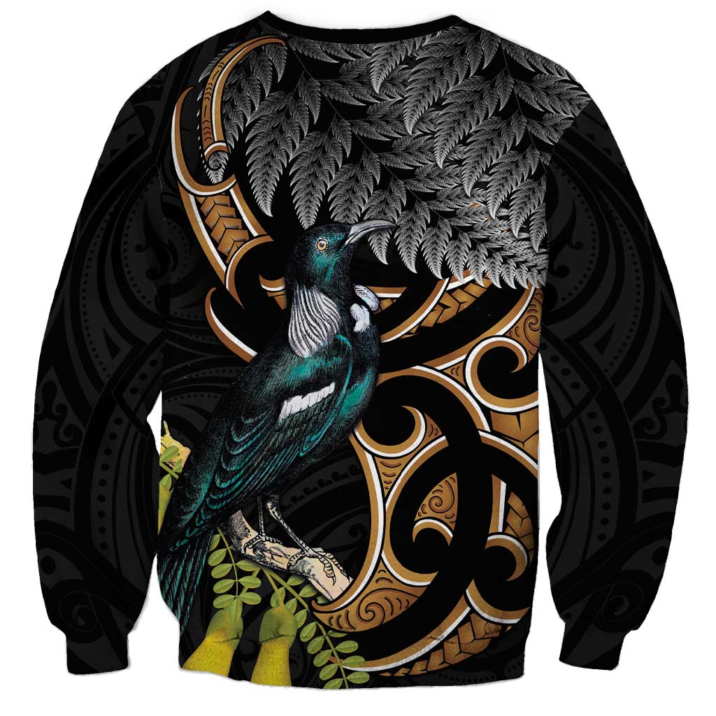 Aotearoa Kowhai Tui Bird Sweatshirt Maori Ngaru With Silver Fern