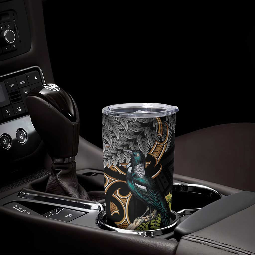 Aotearoa Kowhai Tui Bird Tumbler Cup Maori Ngaru With Silver Fern