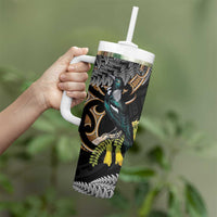 Aotearoa Kowhai Tui Bird Tumbler With Handle Maori Ngaru With Silver Fern