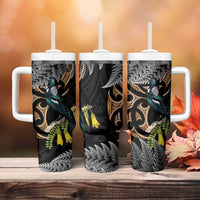 Aotearoa Kowhai Tui Bird Tumbler With Handle Maori Ngaru With Silver Fern
