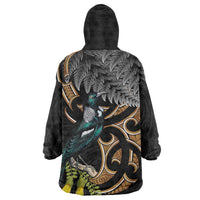 Aotearoa Kowhai Tui Bird Wearable Blanket Hoodie Maori Ngaru With Silver Fern